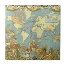 Antique World Map, British Empire, 1886 Tiles