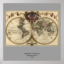 Antique World Map by Guillaume de L'Isle, 1720 Poster