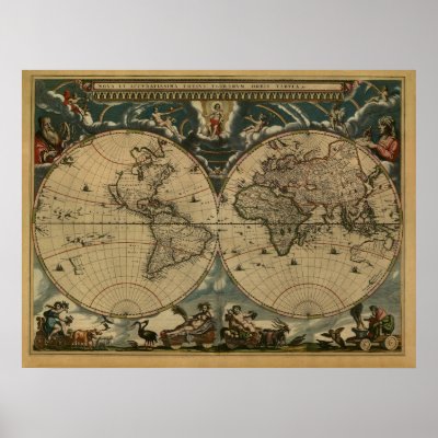 Antique World Map by Joan Blaeu, circa 1664 Poster by ZephyrusBooks