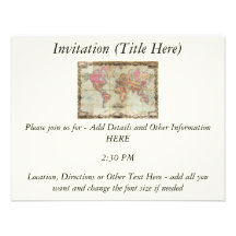 Antique World Map by John Colton, circa 1854 Personalized Invites