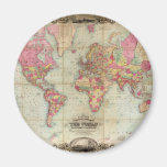 Antique World Map by John Colton, circa 1854 Fridge Magnet