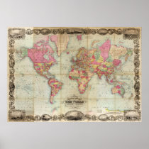 Antique World Map by John Colton, circa 1854