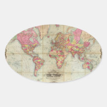Antique World Map by John Colton, circa 1854 Sticker