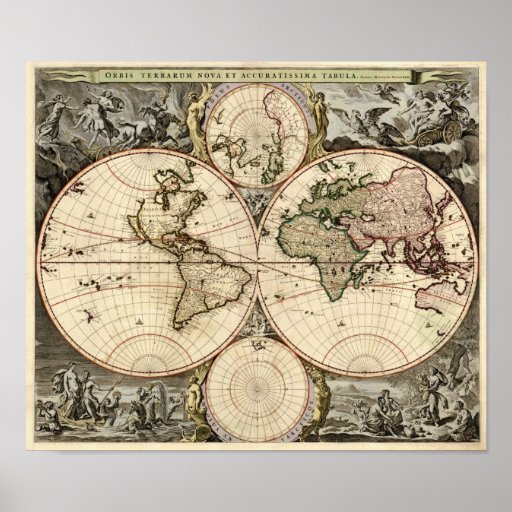 Antique World Map by Nicolao Visscher, circa 1690 Posters