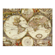 Antique World Map, c. 1680. By Frederick de Wit Postcard