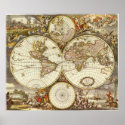 Antique World Map, c. 1680. By Frederick de Wit posters
