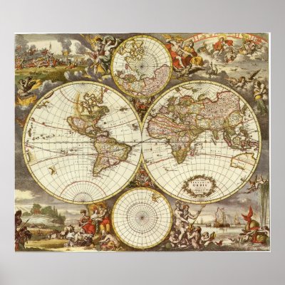 Antique World Map, c. 1680. By Frederick de Wit Poster by YesterdayCafe
