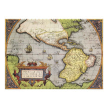 Antique World Map of the Americas, 1570 Invite