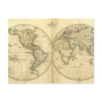 Antique world map post card