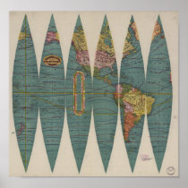 Antique World Map Rand McNally 1891 Poster