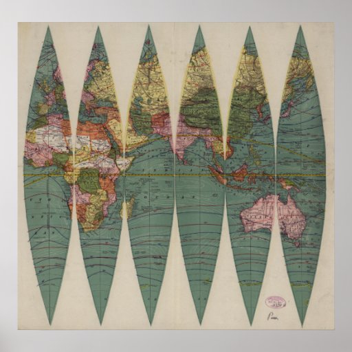 Antique World Map Rand McNally 1891 Print