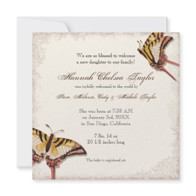 Antiqued Victorian Rose Baby Girl Birth Announce Personalized Invites by AudreyJeanne