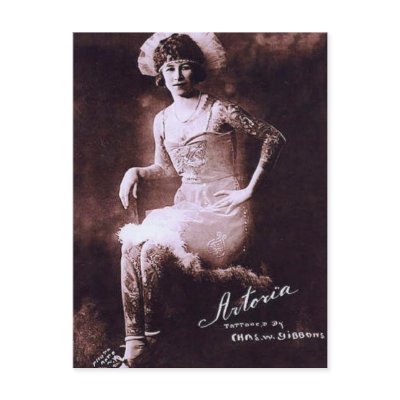 Antonia the Tattooed Lady Postcards by spyderfyngers
