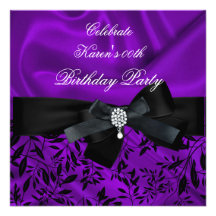 Any Age Birthday Party Purple Damask Black White 2 Custom Announcements