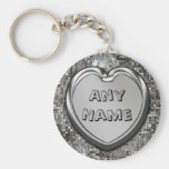 Any Name On Silver Heart Keychain
