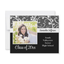 Any Year~ Black and White Vines Photo Graduation Personalised Invites