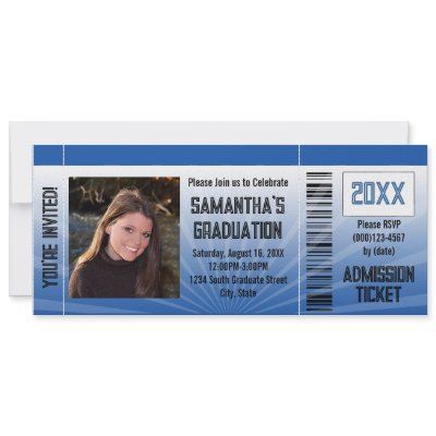 Any Year~ Blue Party Ticket Invitation with Photo by CustomInvites