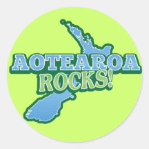 Aotearoa Rocks! New Zealand map Round Stickers
