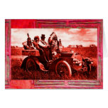 APACHES AND GERONIMO DRIVING A MOTOR CAR GREETING CARD