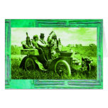 APACHES AND GERONIMO DRIVING A MOTOR CAR GREETING CARD