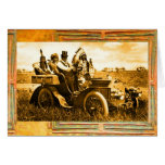 APACHES AND GERONIMO DRIVING A MOTOR CAR GREETING CARD
