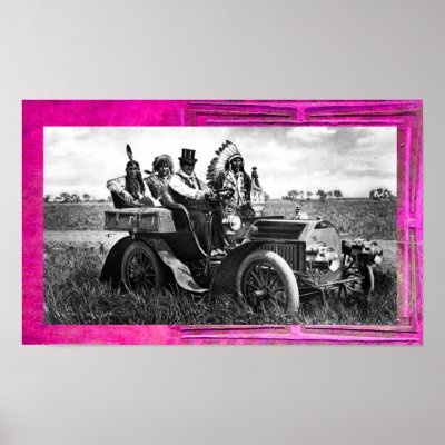 APACHES AND GERONIMO DRIVING A MOTOR CAR PRINT by bulgan_lumini