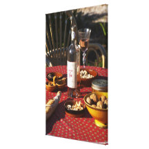 Aperitif and appetizers prepared: bread, olives, stretched canvas prints