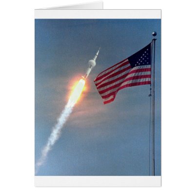Apollo 11 launch, with flag, NASA Cards by harlowandcompany