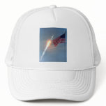 Apollo 11 launch, with flag, NASA hats