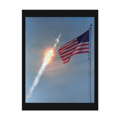 Apollo 11 launch, with flag, NASA Postcards by harlowandcompany