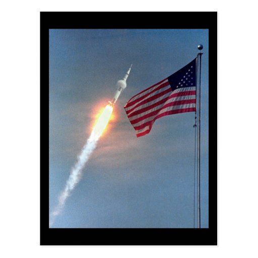 Apollo 11 launch, with flag, NASA Postcards