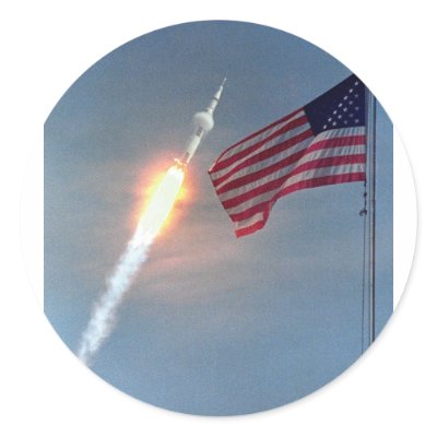 Apollo 11 launch, with flag, NASA Sticker by harlowandcompany