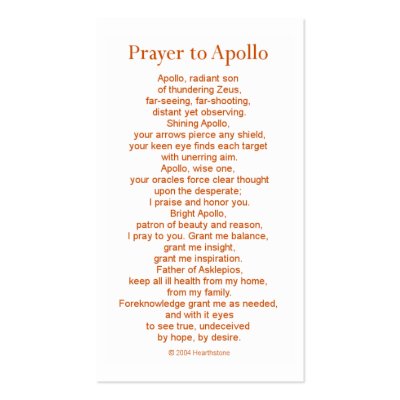 Apollo Prayer Card Business Card Templates by greekpagan