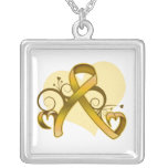 Appendix Cancer Floral Heart Ribbon Personalized Necklace