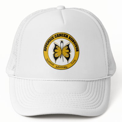 Appendix Cancer SURVIVOR Butterfly Trucker Hat by cancerapparel