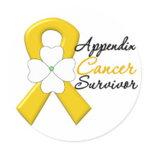 Appendix Cancer Survivor Flower Ribbon Round Stickers