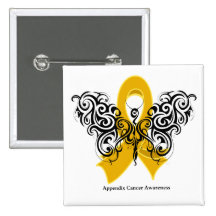 Appendix Cancer Tribal Butterfly Ribbon Pinback Button