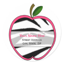 Apple Address Label - Black and White Zebra Print