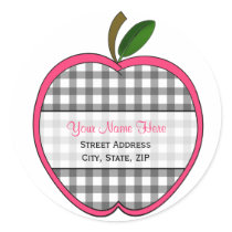 Apple Address Label - Charcoal Grey Gingham