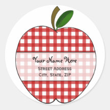 Apple Address Label - Red Gingham Round Stickers