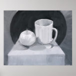 Apple and Cup in BW paint Poster