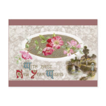 Apple Blossoms on Vintage New Year's Postcard