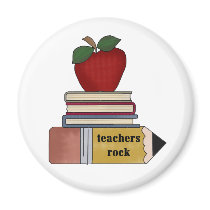 Apple, Books, Pencil Teachers Rock Magnets