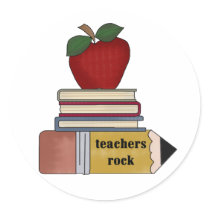 Apple, Books, Pencil Teachers Rock Round Stickers