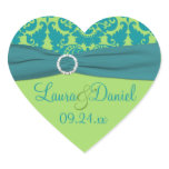 Apple Green and Turquoise Damask Wedding Sticker