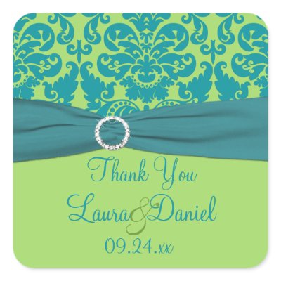 Apple Green and Turquoise Wedding Favour Sticker by NiteOwlStudio