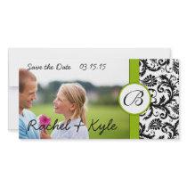 Apple Green Black Damask Save the Date Your Photo