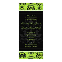 Apple Green & Black Damask Slim Wedding Invite