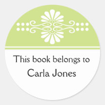 Apple Green This Book Belongs To Labels Round Stickers