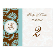 Apple Green Trim Damask Swirls Table Number Cards Postcards